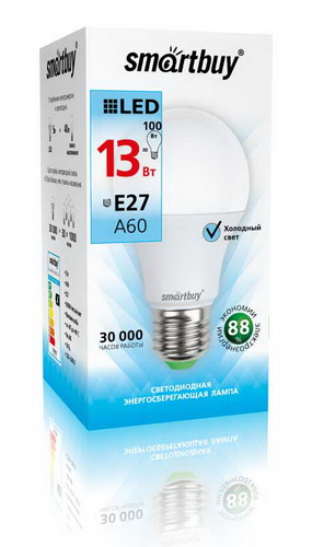 Лампа светодиодная SMARTBUY A60 13Вт 220V 4000K E27 (нейтральный свет) (1/10/100)