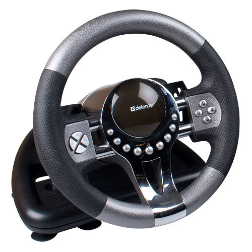 Игровой руль DEFENDER Forsage GTR USB, 12 кнопок, рычаг передач,педали, черный/серый (1/2)