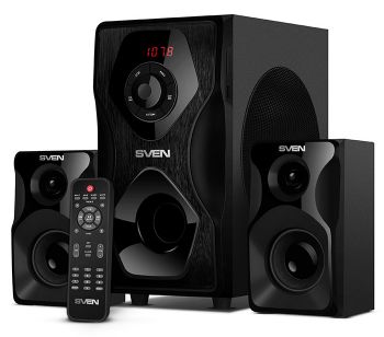 Колонки SVEN MS-2055, акустическая система 2.1, мощность (RMS):30Вт + 2x12.5 Вт, FM-тюнер, USB/SD, д
