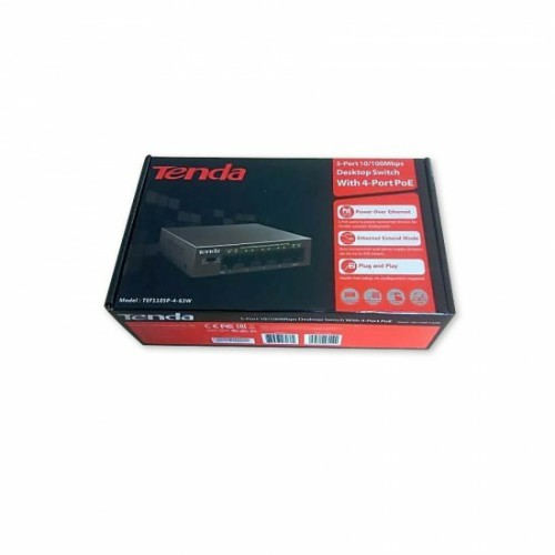 Коммутатор TENDA TEF1105P-4-63W, неуправляемый 5 портовый PoE, 5*10/100 Mbps Base-TX (1/10)