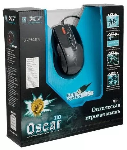 Мышь проводная игровая A4TECH X-710MK оптическая (2000dpi) USB (6but), черный (1/40)
