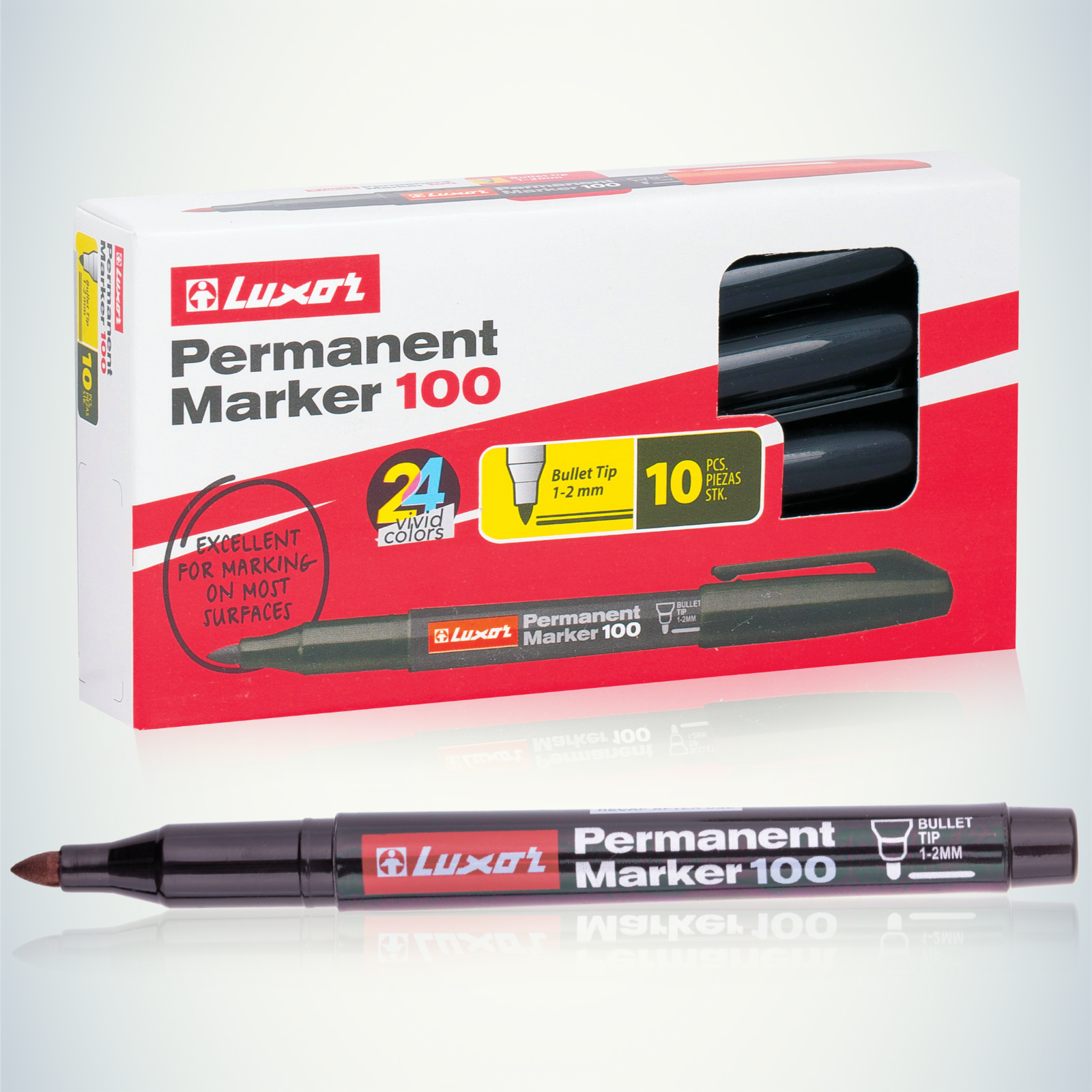 Маркер перманентный Luxor PERMAMENT MARKER 100, ЧЕРНЫЙ пулевидный 1-2мм (3411) 233830 (1/12)