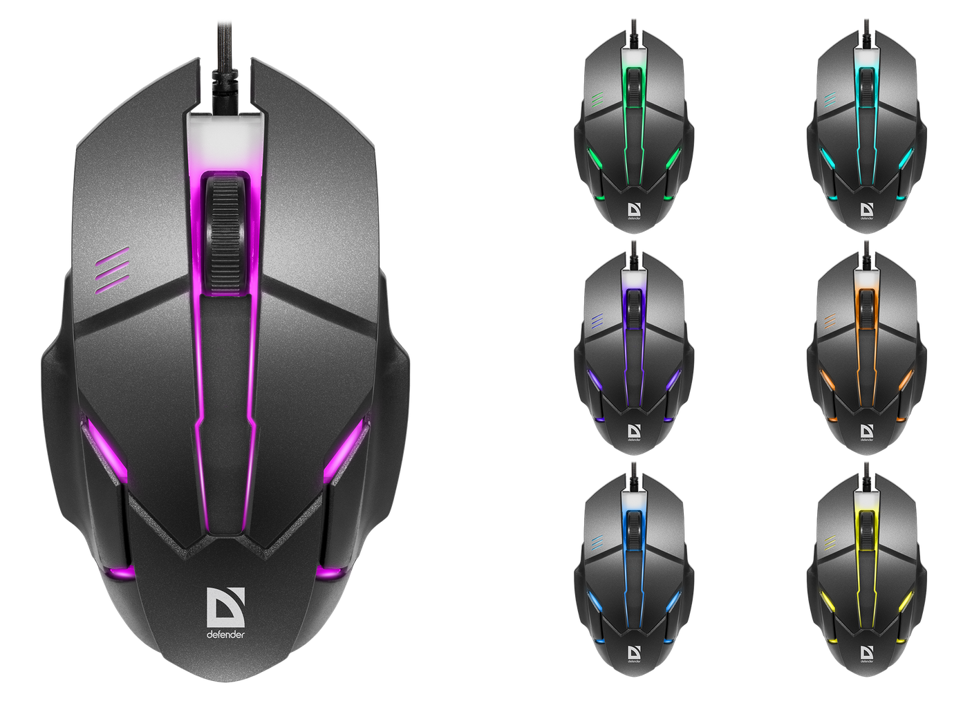 Мышь проводная DEFENDER Host MB-982, 7цветов,1000 dpi,черный (1/60)