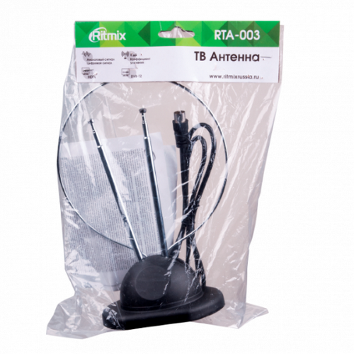 Антенна RITMIX RTA-003, комнатная, пассивная, телескопическая, ATSC, DMB-T/H, DVB-T, DVB-T2, ISDB-T,