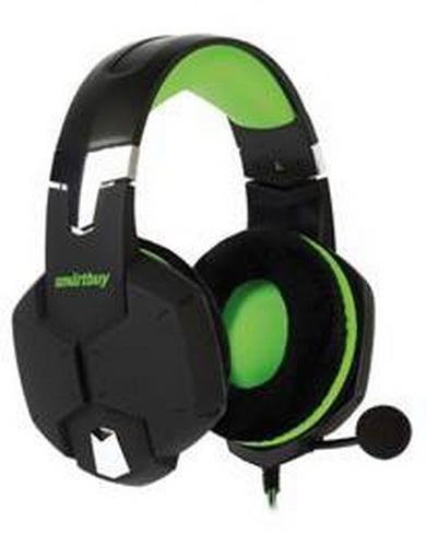 Игровая гарнитура Smartbuy RUSH VIPER, велюровые амбушюры, шнур 1м+2м, черный/зеленая